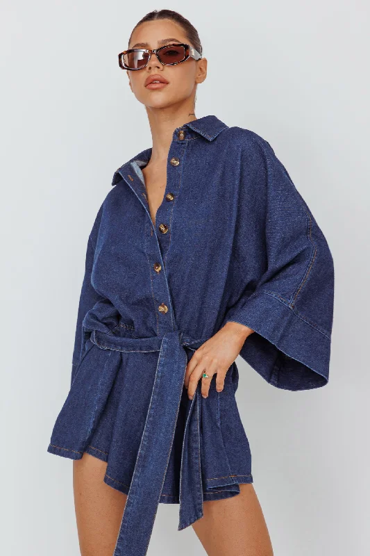 Ruffled Women Dress with Multiple Layers for a Playful and Girly StyleDaytona Beach Long Sleeve Shirt Romper Indigo
