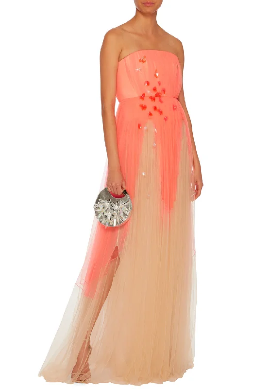 Printed Abstract Women Dress for a Modern and Artistic AppealNude and Pink Butterfly Embroidered Strapless Tulle Gown Printed Abstract Women Dress for a Modern and Artistic AppealNude and Pink Butterfly Embroidered Strapless Tulle Gown