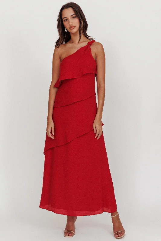 Empire Waist Women Dress to Accentuate the Bust and Conceal the WaistDelwyn One-Shoulder Maxi Dress Red