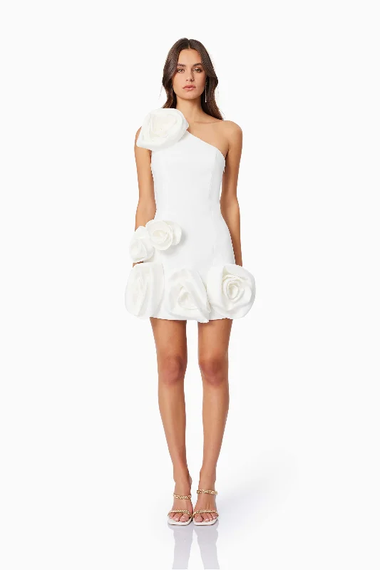 Off - the - Shoulder Women Dress for a Romantic and Feminine LookDestiny Floral Mini Dress in White Off - the - Shoulder Women Dress for a Romantic and Feminine LookDestiny Floral Mini Dress in White