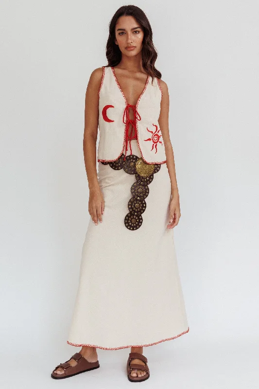 Little Black Women Dress with Sequins for a Glamorous Night OutDose Of Sunshine Blanket Stitch Skirt Beige