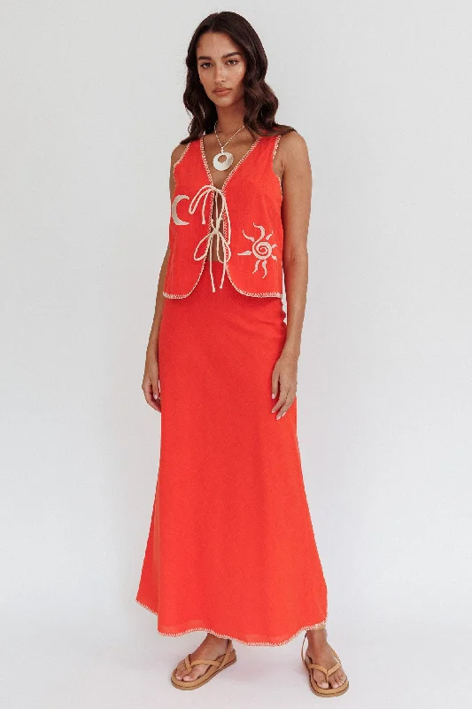 Maxi Women Dress with Floral Print for a Bohemian VibeDose Of Sunshine Blanket Stitch Skirt Orange