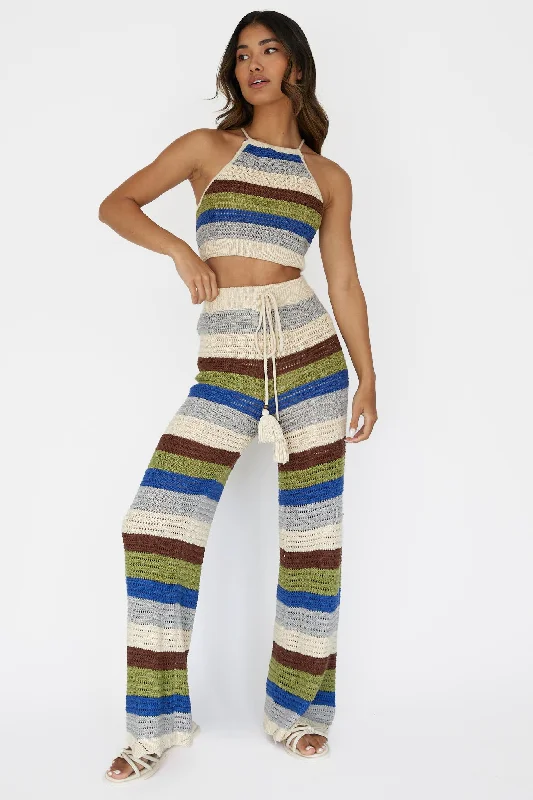 Ruffled Women Dress with Multiple Layers for a Playful and Girly StyleDream Believer Crochet Pants Stripe Blue Multi