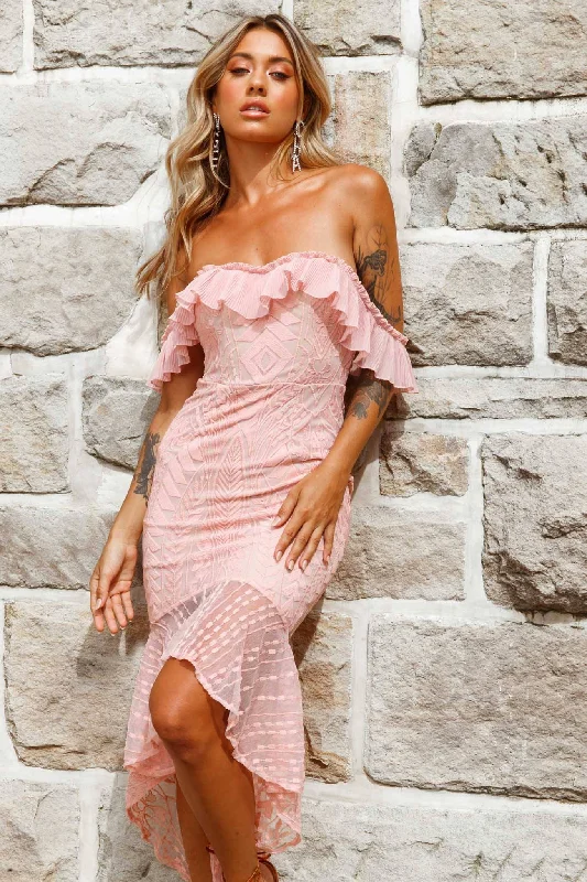 Wrap - Style Women Dress with Adjustable Fit for All Body TypesDreamy Off-Shoulder High-Low Hem Dress Blush