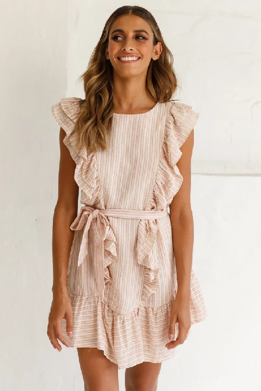 Mini Women Dress with a Short Hem for a Young and Trendy StyleEasy Breezy Sleeveless Swing Dress Stripe Print Blush