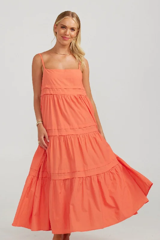 Backless Women Dress for a Sexy and Alluring Look at Evening EventsEsme Coral Strappy Maxi Dress