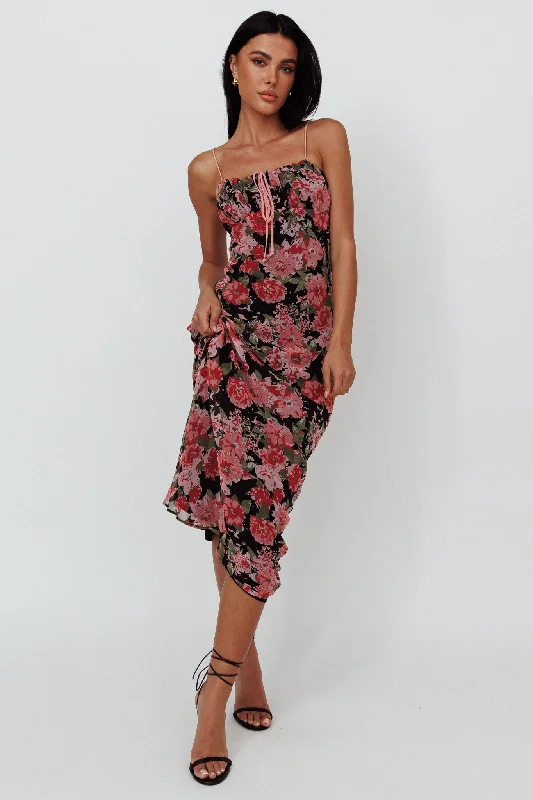 Halter Neck Women Dress to Show Off the Shoulders and NecklineEssence String Tie Bust Maxi Dress Floral Black Halter Neck Women Dress to Show Off the Shoulders and NecklineEssence String Tie Bust Maxi Dress Floral Black