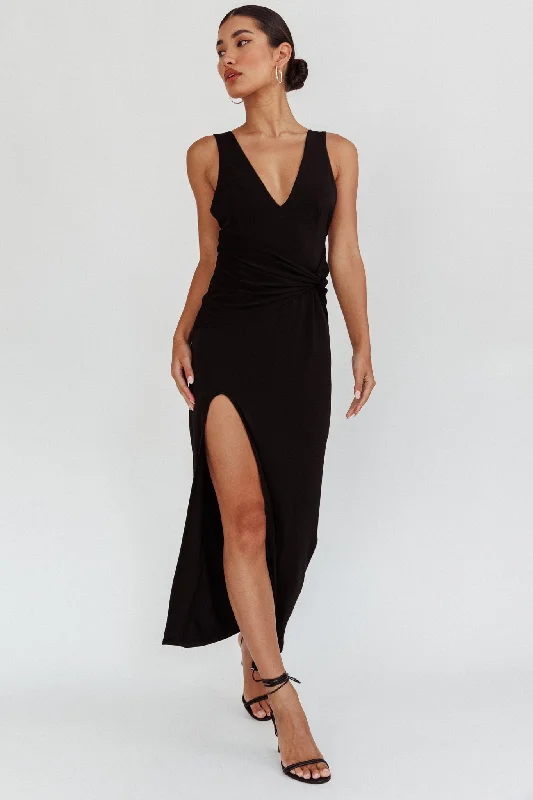 Wrap - Style Women Dress with Adjustable Fit for All Body TypesEternal Waist Twist Split Dress Black