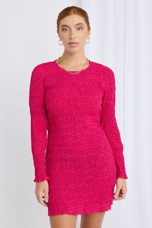 Lace - Embellished Women Dress for an Elegant and Sophisticated AppearanceEverlasting Raspberry LS Ruched Mini Dress Lace - Embellished Women Dress for an Elegant and Sophisticated AppearanceEverlasting Raspberry LS Ruched Mini Dress