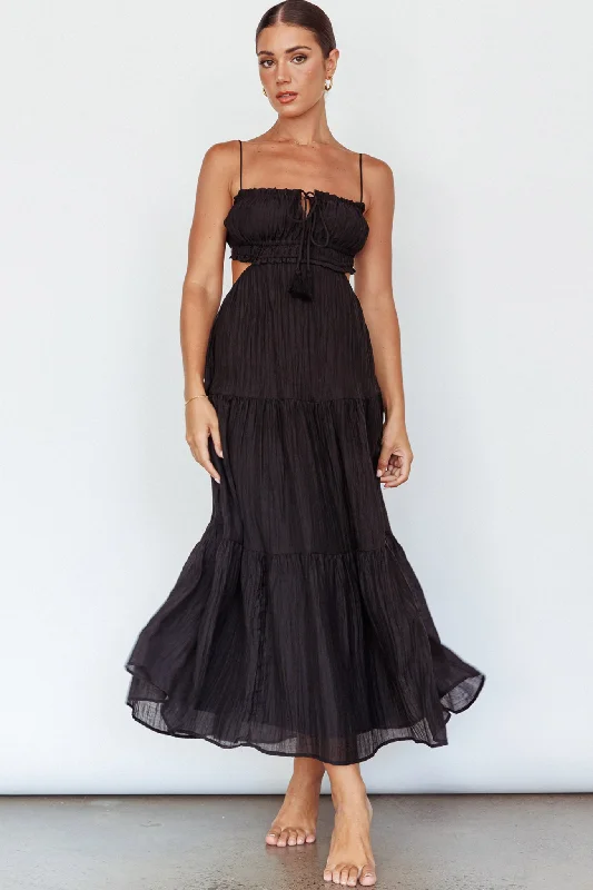 Plus Size Women Dress with a Flattering A - Line Cut for Comfort and StyleEyona Cut-Out Waist Tie Maxi Dress Black Plus Size Women Dress with a Flattering A - Line Cut for Comfort and StyleEyona Cut-Out Waist Tie Maxi Dress Black