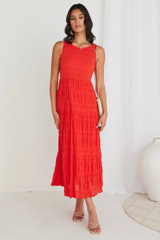 Lace - Embellished Women Dress for an Elegant and Sophisticated AppearanceFlorentena Sunset Shirred Cotton Sleeveless Tiered Maxi Dress Lace - Embellished Women Dress for an Elegant and Sophisticated AppearanceFlorentena Sunset Shirred Cotton Sleeveless Tiered Maxi Dress