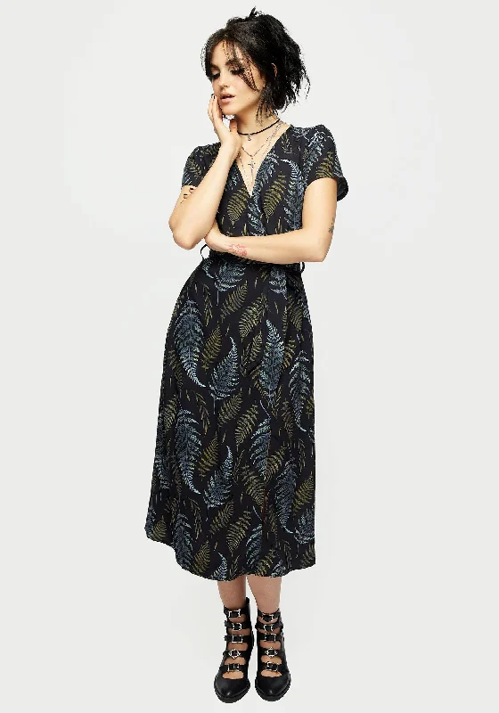 Empire Waist Women Dress to Accentuate the Bust and Conceal the WaistFrond Print Faux Wrap Midi Dress