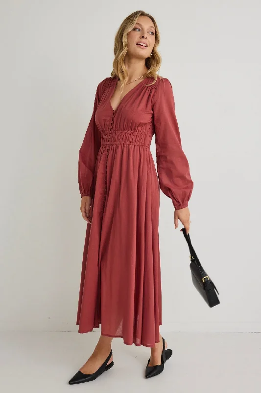 Empire Waist Women Dress to Accentuate the Bust and Conceal the WaistGala Clay LS Button Front Tiered Maxi Dress