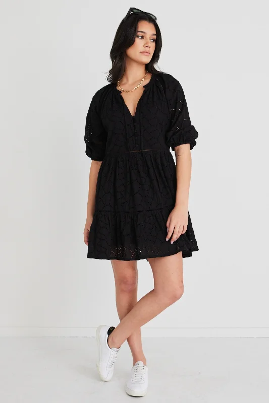 Sleeveless Women Dress in Bright Colors for Summer PartiesGemini Black Broiderie Balloon Sleeve Tiered Mini Dress Sleeveless Women Dress in Bright Colors for Summer PartiesGemini Black Broiderie Balloon Sleeve Tiered Mini Dress
