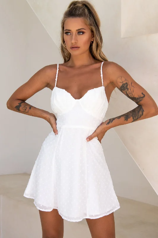 Empire Waist Women Dress to Accentuate the Bust and Conceal the WaistGood Morning Angel Ruched Bust A-Line Dress White