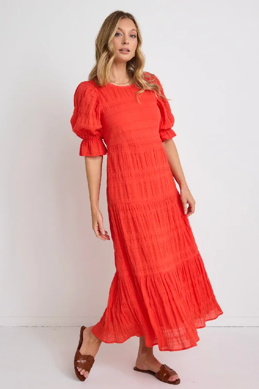 Lace - Embellished Women Dress for an Elegant and Sophisticated AppearanceGratitude Blood Orange Bubble SS Tiered Maxi Dress