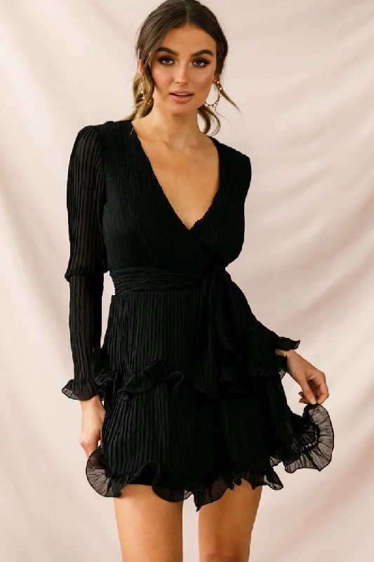 Backless Women Dress for a Sexy and Alluring Look at Evening EventsGreta Tiered Ruffle Chiffon Long Sleeve Dress Black Backless Women Dress for a Sexy and Alluring Look at Evening EventsGreta Tiered Ruffle Chiffon Long Sleeve Dress Black