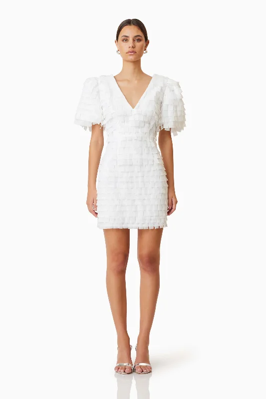 Wrap - Style Women Dress with Adjustable Fit for All Body TypesHailey Textured 3D Mini Dress In White