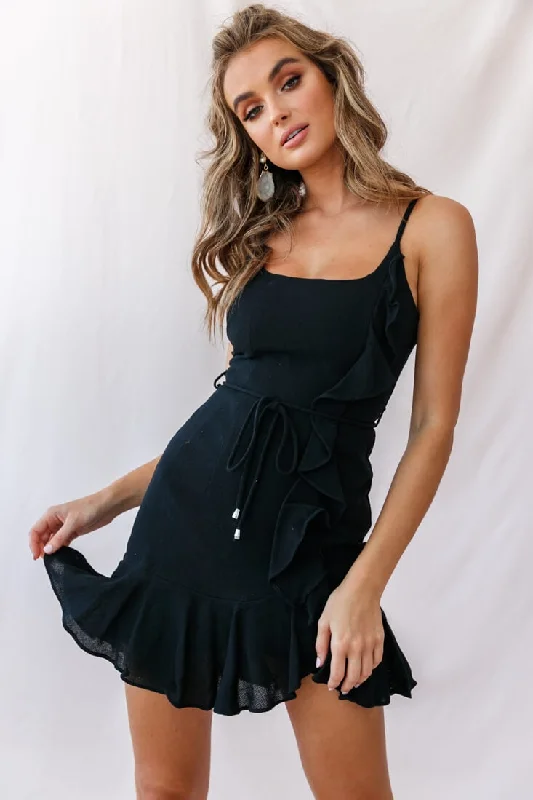 Wrap - Style Women Dress with Adjustable Fit for All Body TypesHart Cami Strap Ruffle Mini Dress Black