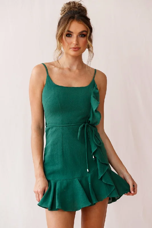 Halter Neck Women Dress to Show Off the Shoulders and NecklineHart Flowy Chiffon Mini Dress Forest Green