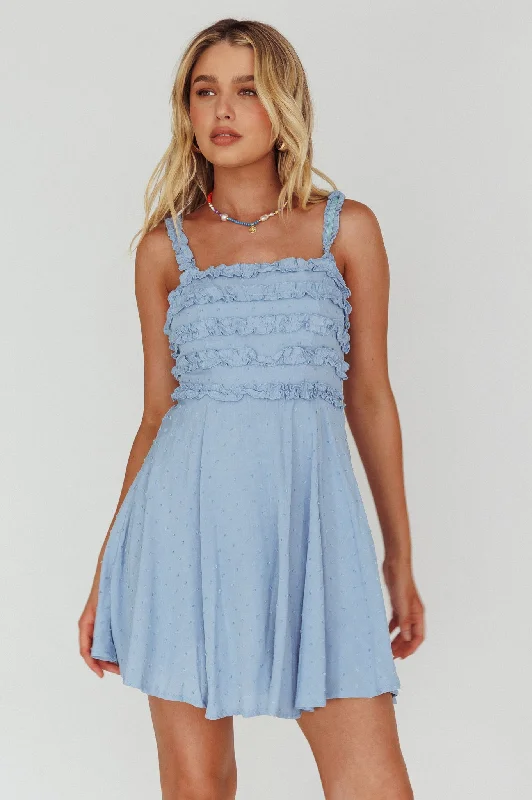 Long - Sleeve Women Dress in Velvet for a Luxurious Winter LookIllia Frill Trim Textured Dress Blue