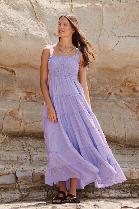 Wrap - Style Women Dress with Adjustable Fit for All Body TypesIsabella Lavender Strappy Tiered Maxi Dress