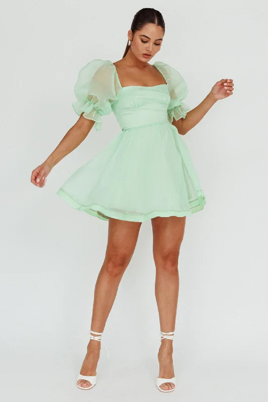 Strapless Women Dress with a Built - in Bra for Comfort and SupportI've Got Sunshine Puff Sleeve Mini Dress Mint