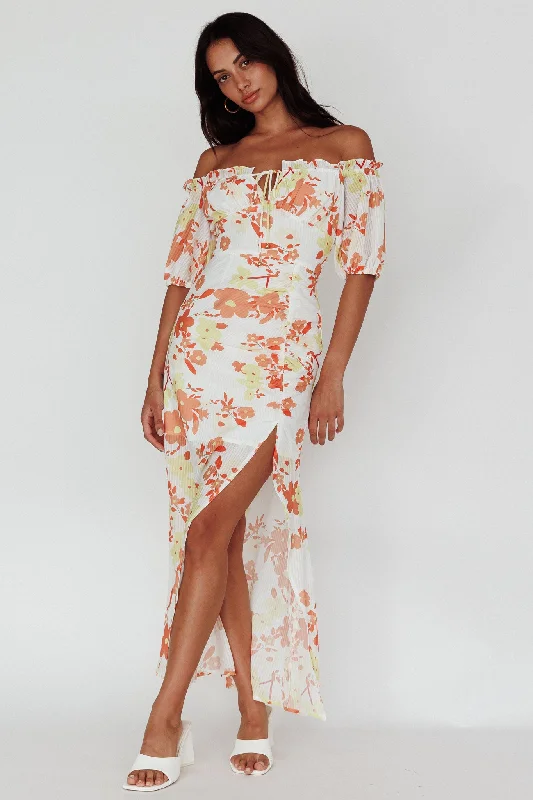 Shift Women Dress with a Simple and Classic Design for Everyday WearJalynn Off-Shoulder Split Midi Dress Floral Orange