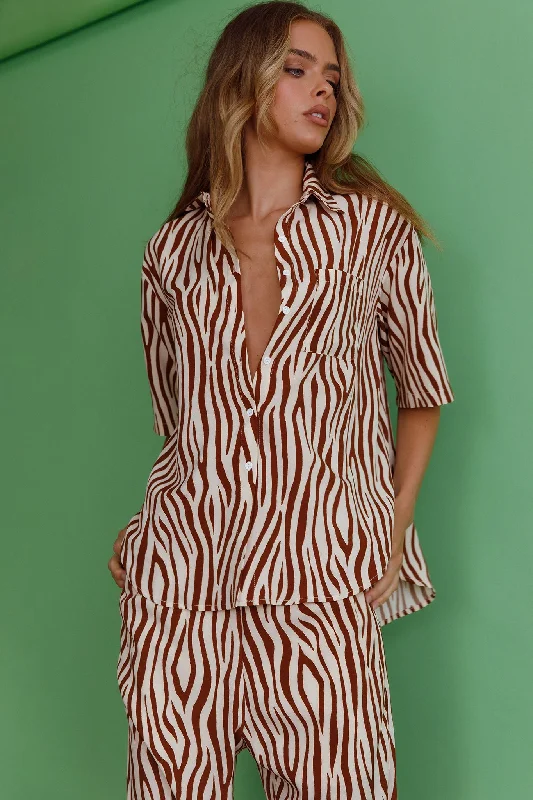 Wrap - Style Women Dress with Adjustable Fit for All Body TypesJust A Hunch Button Shirt Zebra Brown
