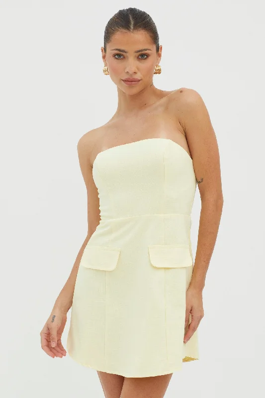 Halter Neck Women Dress to Show Off the Shoulders and NecklineJustine Strapless Faux Pocket Mini Dress Butter