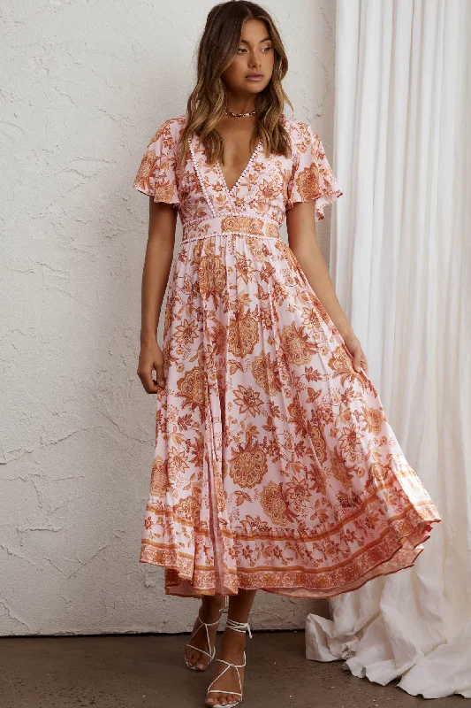 Little Black Women Dress with Sequins for a Glamorous Night OutKailee Short Sleeve Midi Dress Pink/Orange