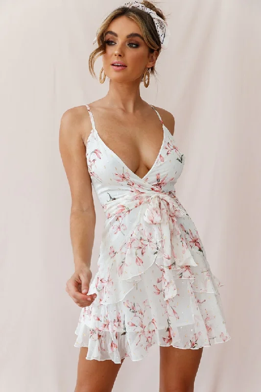 Strapless Women Dress with a Built - in Bra for Comfort and SupportKerry Floral Layered Dress Beige & Pink Strapless Women Dress with a Built - in Bra for Comfort and SupportKerry Floral Layered Dress Beige & Pink