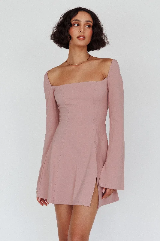 Sheath Women Dress with a Tailored Fit for a Professional LookKieran Long Sleeve A-Line Mini Dress Blush