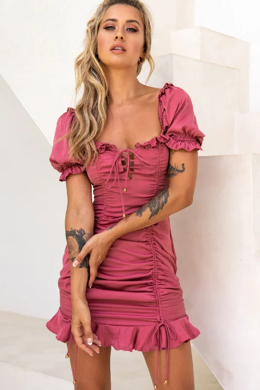 Shift Women Dress with a Simple and Classic Design for Everyday WearLa Quinta Lace-Up Bust Drawstring Detail Dress Rose
