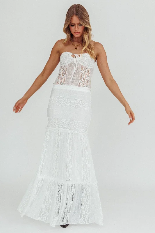 Mermaid - Style Women Dress with a Fitted Silhouette for Special OccasionsLaganas Maxi Lace Skirt White