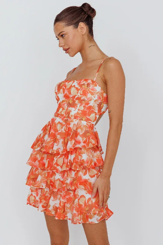 Maxi Women Dress with Floral Print for a Bohemian VibeLauran Tied Back Frill Dress Floral Orange