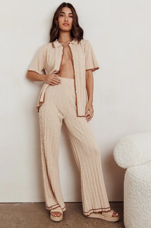 Ball Gown Women Dress with a Full Skirt for a Princess - like LookLiloh Contrast Ribbed Wide Leg Pant Beige