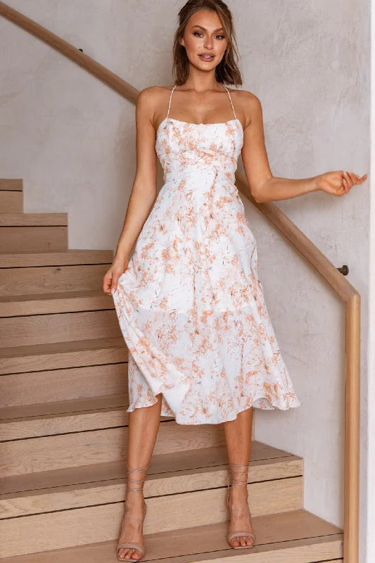 Wrap - Style Women Dress with Adjustable Fit for All Body TypesLinka Cami Strap Midi Dress Marble Print Orange Wrap - Style Women Dress with Adjustable Fit for All Body TypesLinka Cami Strap Midi Dress Marble Print Orange