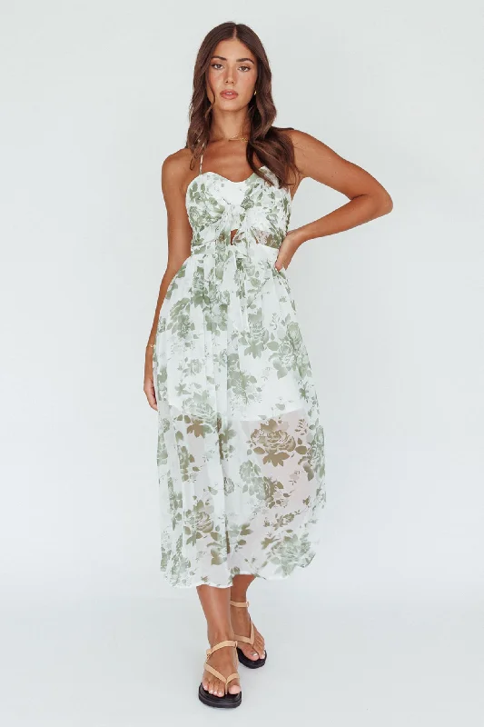 Shift Women Dress with a Simple and Classic Design for Everyday WearLos Feliz Tied Bust Halterneck Midi Dress Floral Green Shift Women Dress with a Simple and Classic Design for Everyday WearLos Feliz Tied Bust Halterneck Midi Dress Floral Green