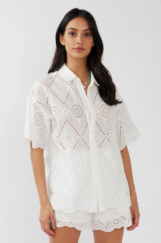 Little Black Women Dress with Sequins for a Glamorous Night OutLove Again Eyelet Embroidery Shirt White