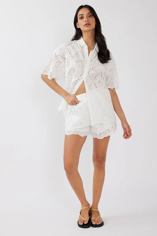 Lace - Embellished Women Dress for an Elegant and Sophisticated AppearanceLove Again Eyelet Embroidery Shorts White