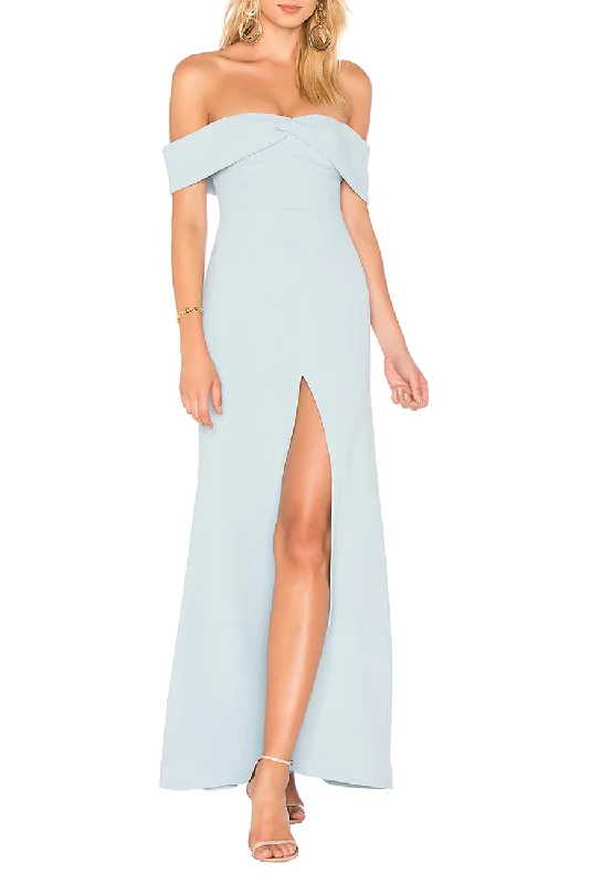 Wrap - Style Women Dress with Adjustable Fit for All Body TypesLight Blue Danica Off Shoulder High Split Maxi Dress