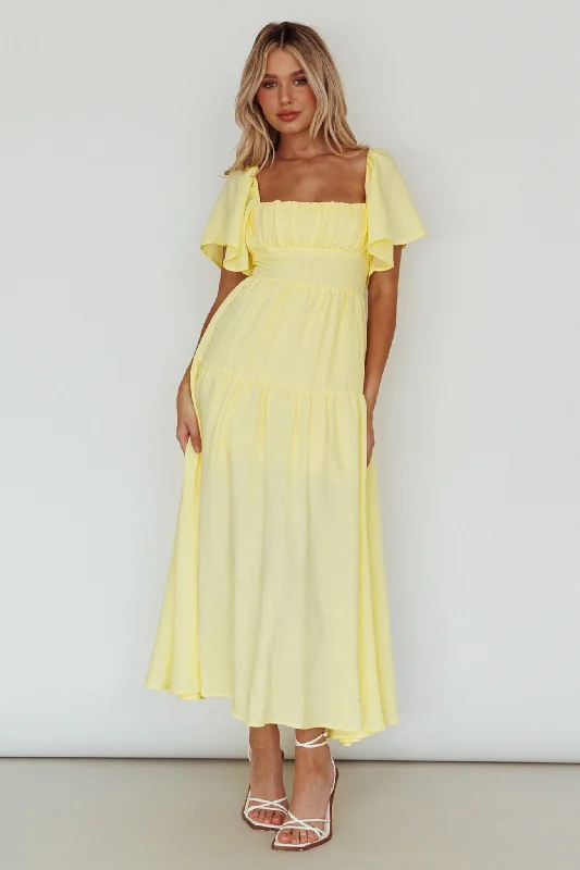 Sheath Women Dress with a Tailored Fit for a Professional LookLula Gathered Bust Midi Dress Lemon Sheath Women Dress with a Tailored Fit for a Professional LookLula Gathered Bust Midi Dress Lemon