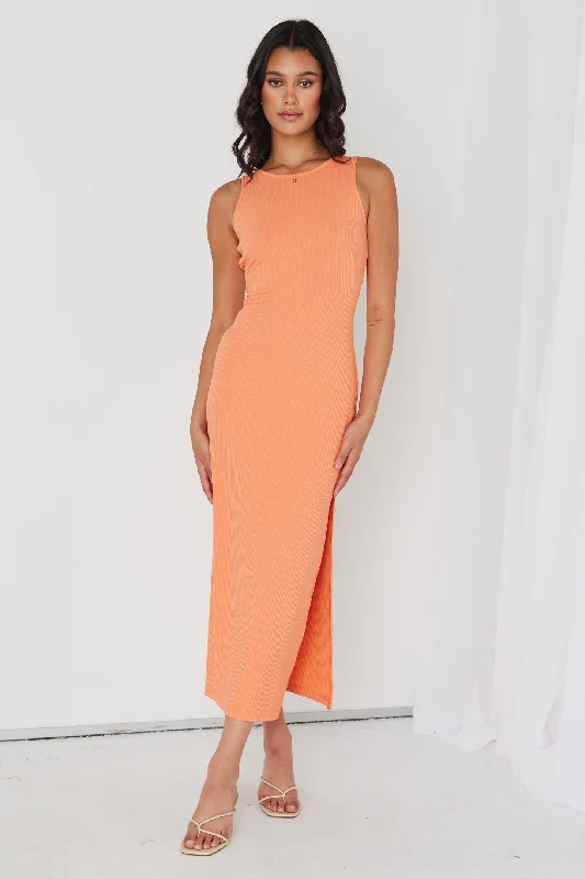 Mermaid - Style Women Dress with a Fitted Silhouette for Special OccasionsMalibu Orange Rib Twist Sleeveless Midi Dress Mermaid - Style Women Dress with a Fitted Silhouette for Special OccasionsMalibu Orange Rib Twist Sleeveless Midi Dress