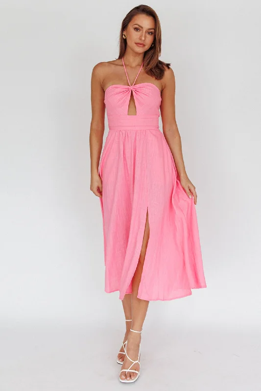 Printed Abstract Women Dress for a Modern and Artistic AppealMaravilhosa Keyhole Halter Midi Dress Pink Printed Abstract Women Dress for a Modern and Artistic AppealMaravilhosa Keyhole Halter Midi Dress Pink