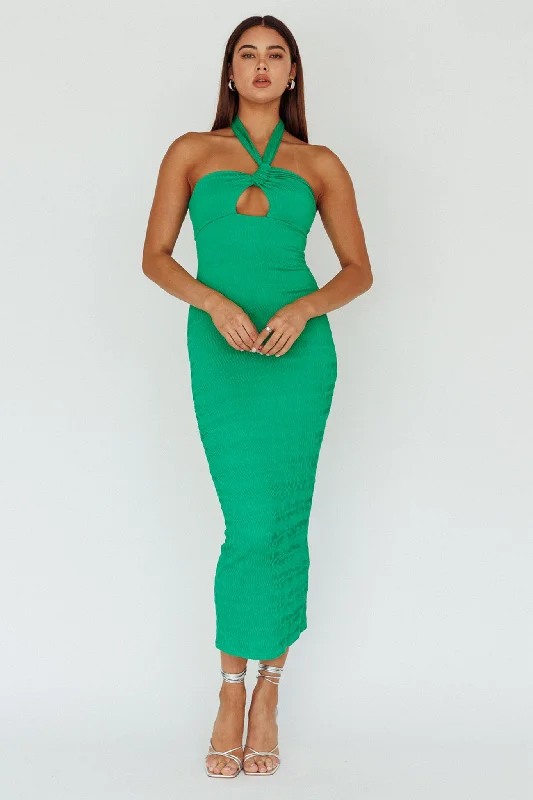 Ball Gown Women Dress with a Full Skirt for a Princess - like LookMari Halterneck Midi Dress Green Ball Gown Women Dress with a Full Skirt for a Princess - like LookMari Halterneck Midi Dress Green