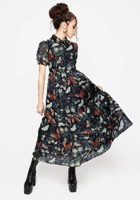 Off - the - Shoulder Women Dress for a Romantic and Feminine LookMariposa Puff Sleeve Organza Maxi Shirt Dress