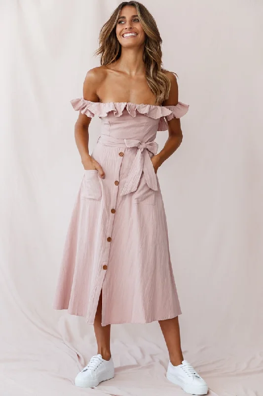 Off - the - Shoulder Women Dress for a Romantic and Feminine LookMatisse Off-Shoulder Placket Dress Blush
