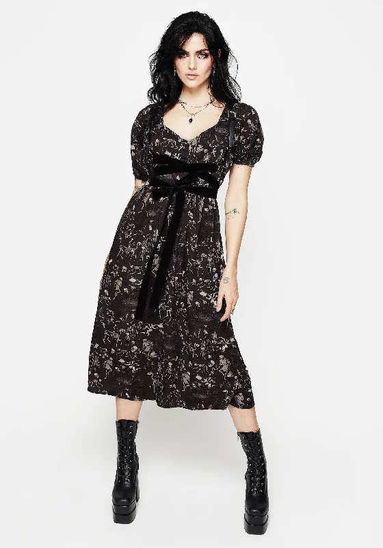 Lace - Embellished Women Dress for an Elegant and Sophisticated AppearanceMelancholia Button Detail Puff Sleeve Midi Dress