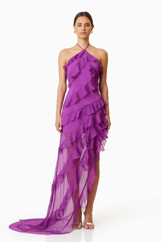 Halter Neck Women Dress to Show Off the Shoulders and NecklineMia Halterneck Maxi Gown In Purple
